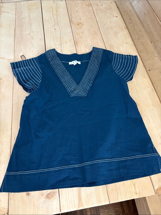 THML Tops - THLM Navy V-Neck Stitch-Trim Top
